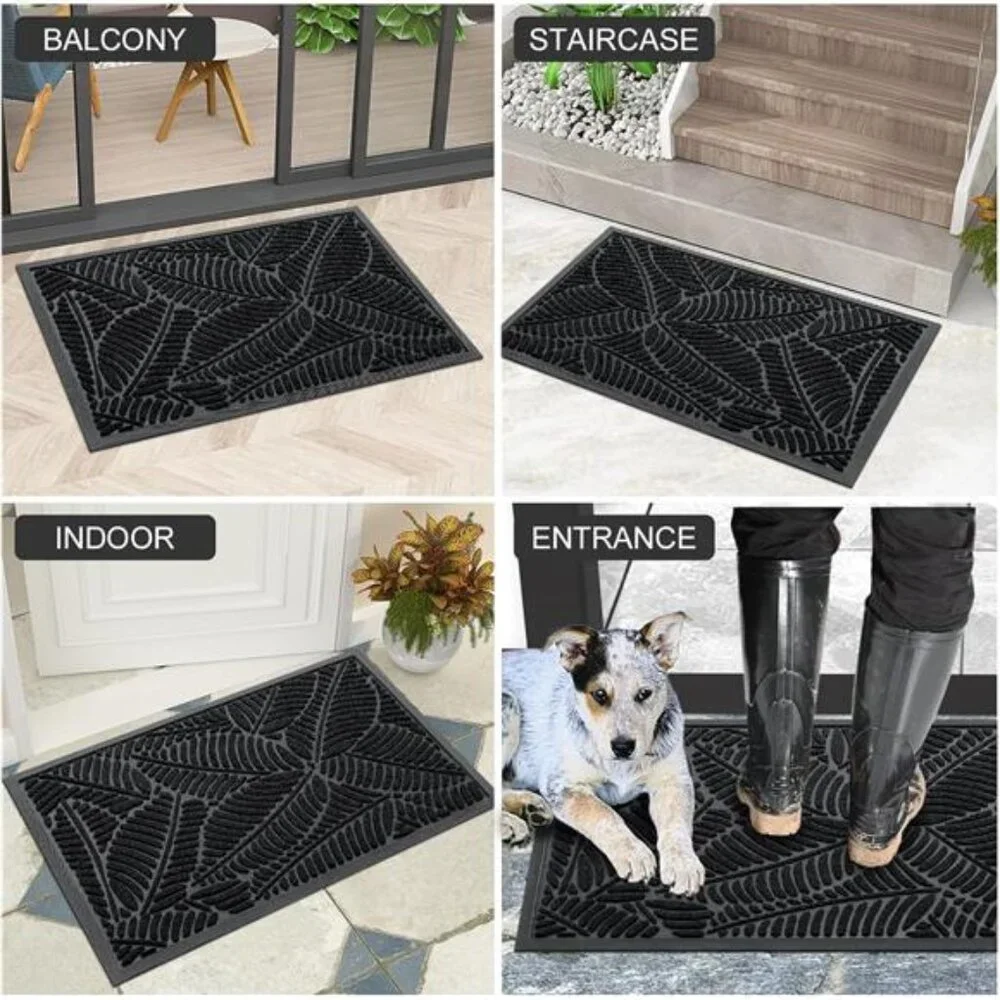 Waterproof Doormat, Sturdy Natural Rubber Front Indoor Mat, Non Slip Low Profile